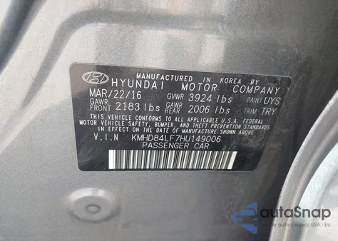 2017 Hyundai Elantra Limited из США, поврежденный, VIN KMHD84LF7HU149006